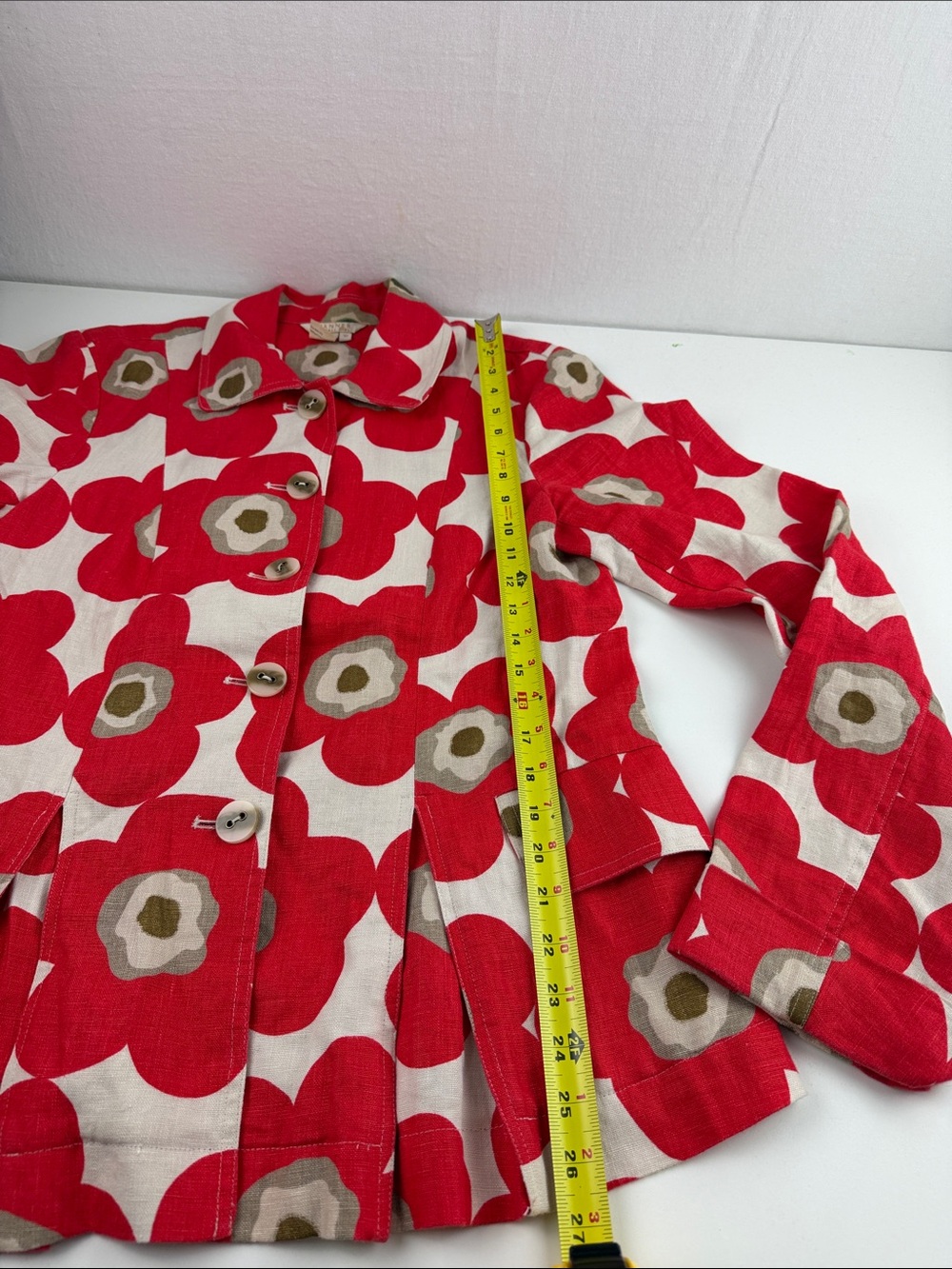 SPANNER for Tall Girl Red Floral Button Down Linen Blazer - Picture 7 of 9